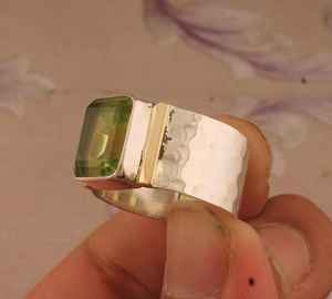 Bague de fiançailles et de mariage en argent sterling avec pierre druzy taille émeraude faite à la main, bijou vintage classique, cadeau - Product Image 1