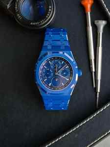 Reloj automático de acero inoxidable azul de lujo para hombre, calendario, cronógrafo de fase lunar, reloj de pulsera de moda de negocios multifunción - Product Image 2