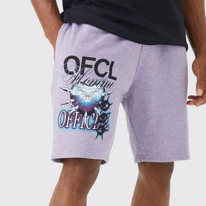 Short de jogging en coton pour hommes, décontracté, polaire, poches zippées, entraînement athlétique, gym, super septembre, teint en tissu uni - Product Image 1