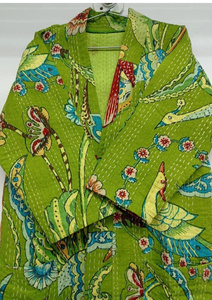 Peignoir long en coton Kantha unisexe fait à la main de luxe Kimono Boho imprimé paon vert Robe cadeau printemps été pour demoiselles d'honneur - Product Image 5