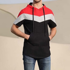 Fully Customizable Casual <b>Short</b> <b>Sleeve</b> <b>Hoodie</b> Lightweight <b>Men's</b> Regular Embroidered Polyester/Cotton Solid Custom Printed Hooded - Product Image 2
