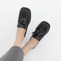 [JSHOE] Hand gefertigte echte Lammfell-Slipper mit quadratischer Zehen kette für Frauen