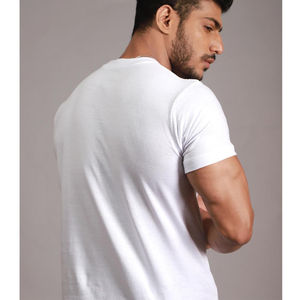 Meilleure vente en gros T-shirt à col rond solide imprimé d'épaule tombante Méthode d'impression numérique - Product Image 6