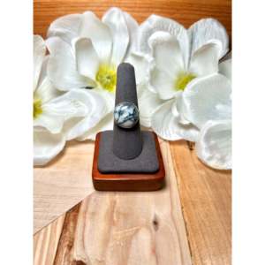 Navajo Handmade White Buffalo Sterling Silver <b>Statement</b> <b>Ring</b> Size 7.75 Featuring Natural Turquoise Boho Hip-Hop Everyday Wear - Product Image 1