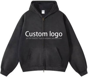 Sudadera con capucha para hombre de algodón de 500 g/m², personalizada, con hombros caídos, corte holgado, con cremallera, oversize, efecto descolorido por el sol, de peso pesado - Product Image 2