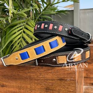 Fashionable Unique Design Genuine Leather Pet Collar Durable Dog Collar Luxury Soft Adjustable <b>Padded</b> Cowhide Leather Dog Collar - Product Image 1
