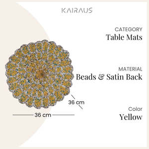 Juego de Manteles Individuales y Posavasos de Poliéster con Diseño Bohemio en Amarillo Real y Blanco, Ecológico para Restaurantes - Product Image 4