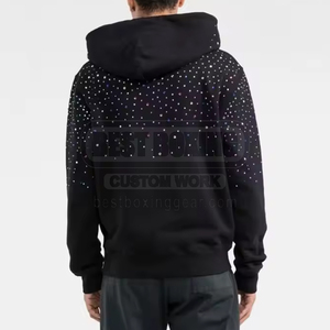 Sweat à capuche en coton mélangé de couleur unie pour hommes Vente en gros Prix bas quantité minimale de commande Sweats à capuche en strass pour hommes - Product Image 2
