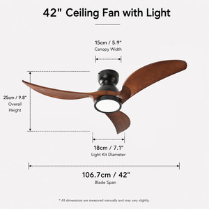 42 Inch Solid Wood Blade <b>Ceiling</b> <b>Fan</b> with Light 3 Blade Modern Design Quiet DC Motor <b>Remote</b> <b>Control</b> for Bedroom Living Room - Product Image 5