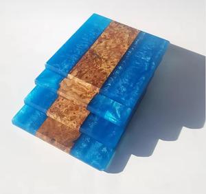 Posavasos cuadrados de resina de madera de Acacia, posavasos con borde de Metal para bebidas, café, té para el hogar o ocasiones de boda - Product Image 3