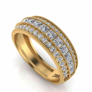 Top Trending Princess And Round Diamond Gold Plated 925 Sterling <b>Silver</b> Milgrain Wedding <b>Band</b> <b>Ring</b> For Women At Best Price - Product Image 4