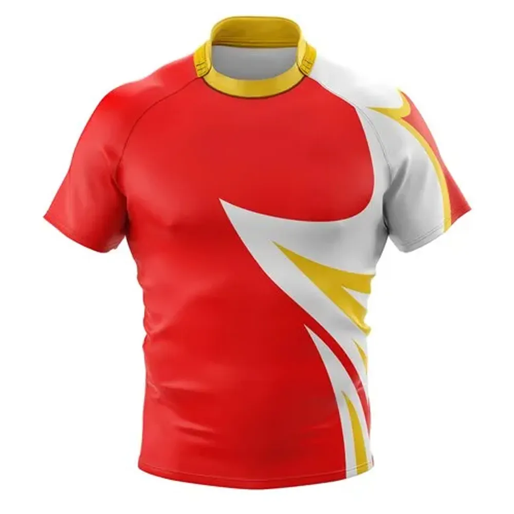 Tùy chỉnh bán buôn giá rẻ 100% lưới Polyester vải thêu cho nam giới thăng hoa Rugby Jerseys với biểu tượng tùy chỉnh