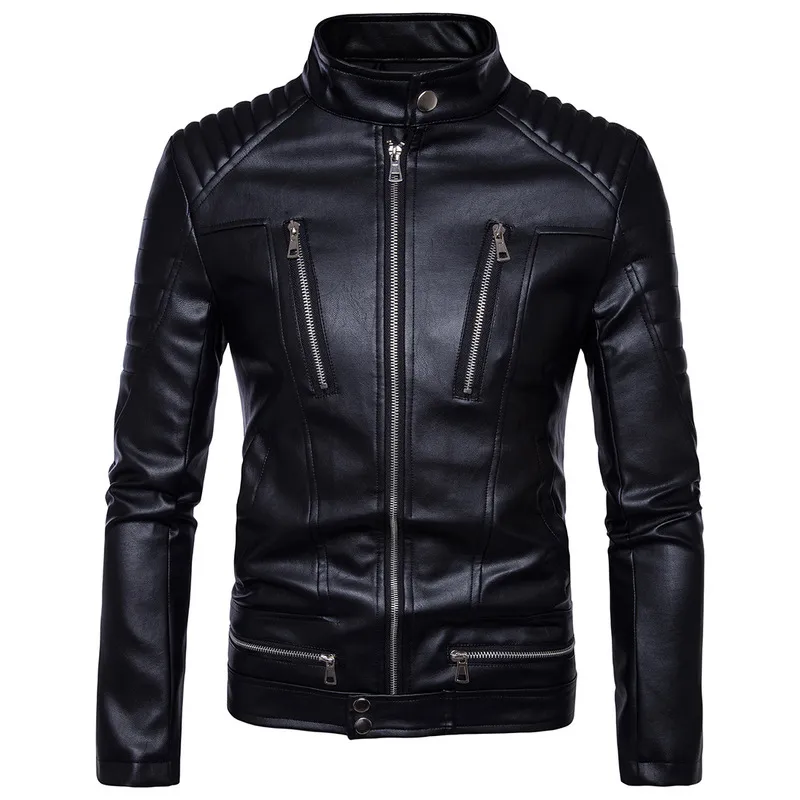 Mens Bomber Jackets Fashion Men Faux Leather Coat Zipper Overcoat Motor Jacket Motorcycle Bikers Punk Man Brand Top Clothing