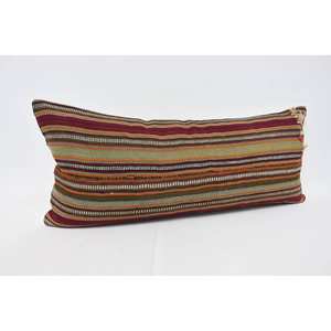 Alfombra de lana Kilim multicolor 16x36 pulgadas tejida patrón vintage almohada - Product Image 3