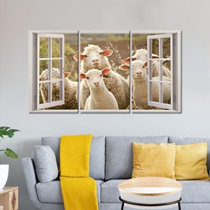 Impression sur toile personnalisée avec motif de mouton : Art animalier pour fenêtre de ferme, lot de 3 toiles - Product Image 1