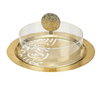 Dôme à gâteau de forme ronde en métal doré verre décoratif sur le couvercle du dôme dernier 2025 supports à gâteau au prix de gros
