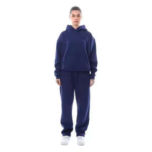 Chándales de mujer personalizados 100% algodón polar estilo holgado traje de jogging informal pulóver con capucha de gran tamaño pantalones de chándal - Product Image 2