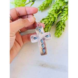Tim Yazzie Kingman Turquoise & Sterling <b>Silver</b> <b>Drop</b> <b>Earrings</b> Dangle Cross Design for Christian Occasions Great Gift Idea - Product Image 5