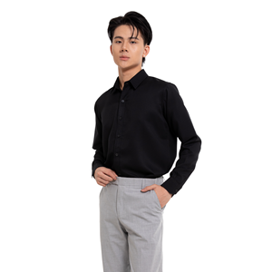 Chemise décontractée pour homme à manches longues, tissée, anti-froissement, à motif imprimé personnalisé, teinte unie, fabriquée au Vietnam, polyester/coton, ODM - Product Image 1