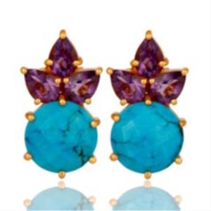 Boucles d'oreilles turquoises et améthyste Hydro en argent Sterling 925 et forme ronde, nouvel arrivage - Product Image 1