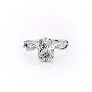 925 <b>Silver</b> Oval Cut Moissanite Cluster Engagement Ring Trendy <b>Wedding</b> <b>Band</b> - Product Image 2
