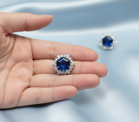 Pendientes de zafiro azul de corte hexagonal para mujer, estilo Art Deco, halo, para boda, plata de ley 925, regalo de Navidad