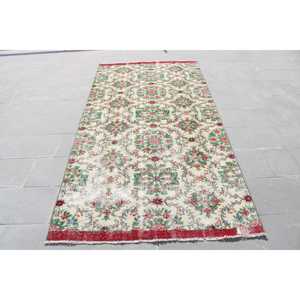 4.4x8.4 ft Vintage Rug, Turkish Area Rug, <b>Red</b> Abstract <b>Wool</b> Rug - Product Image 1