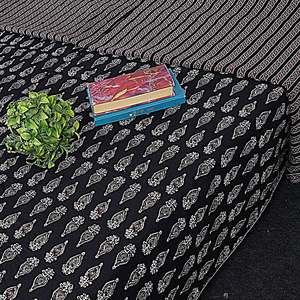 Manta de Cama Doble Negra de Algodón 240 TC con Estampado Floral Hecho a Mano SHKR1014 - Product Image 2