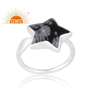 Vente chaude 925 argent Sterling naturel flocon de neige obsidienne bague en pierres précieuses bijoux personnalisés pour les femmes cadeau pour elle - Product Image 1