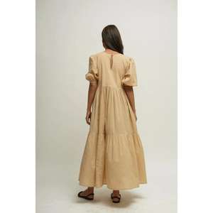 Robe longue maxi à volants beige unie pour femme, manches courtes, coupe ample, décontractée, été, écologique, lavable - Product Image 4