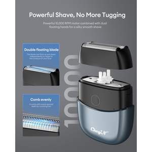 Afeitadora eléctrica para hombre, de doble cuchilla, para uso en seco y húmedo, impermeable IPX7, con alimentación USB, para cuerpo y barba, afeitadora de lámina lavable, con manual en alemán - Product Image 6