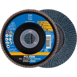 Disque à lamelles conique POLIFAN Z PSF STEELOX 125 mm, grain 40, pour acier/INOX, zircone corindon, PFERD - Lot de 10 - Product Image 1