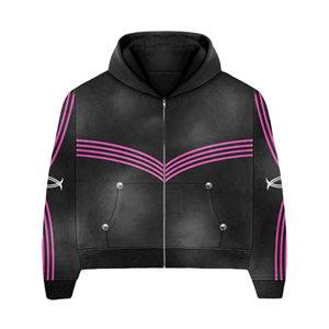 Ensemble survêtement vintage zippé avec sweat à capuche uni et pantalon de survêtement évasé, effet délavé, haute qualité, hiver 2025 - Product Image 2