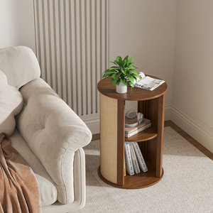 DreamCraft Vietnam Boho Style Mesa auxiliar de 2 niveles con estante ajustable y acabado de tela de saco para muebles de dormitorio de sala de estar - Product Image 5