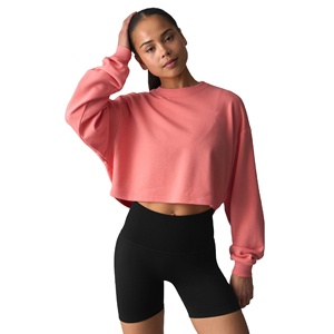 Sudadera para Mujer, Cuello Redondo, Manga Larga, Color Sólido, Sudadera Corta Informal, Ropa de Mujer para Exteriores - Product Image 1