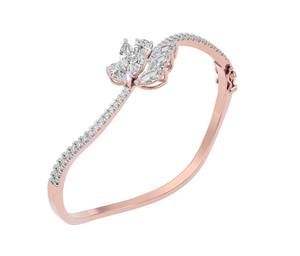 กำไลข้อมือแบบเปิดรูปใบไม้ประดับเพชร OEM 9K สีเหลือง / สีขาว / สีโรสโกลด์ สำหรับผู้หญิง - Product Image 6