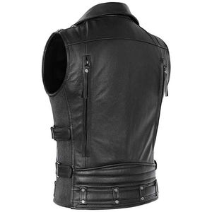 Genuine Leather <b>Women</b> Casual Zip-Front Stud-<b>Black</b> Waterproof Breathable Eco-Friendly Sleeveless <b>Waistcoat</b> Biker Riding Vests - Product Image 4