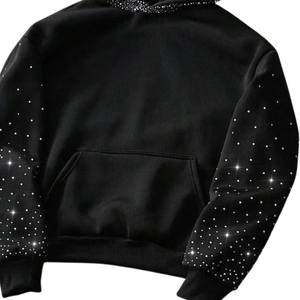 Sudadera con Capucha Negra Brillante con Pedrería, Mangas Brillantes y Capucha, Ropa de Calle Informal de Moda, Sudadera de Manga Larga Cálida para Hombre de Invierno - Product Image 4