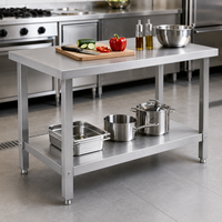 Table de travail en acier inoxydable à 2 niveaux, renforcée, mobile, pour cuisine commerciale, sur mesure OEM, pour la restauration