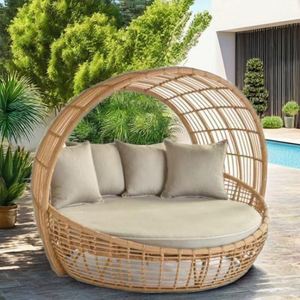 Tumbona de jardín de ratán duradera y cama de día al aire libre con acabado resistente a los rayos UV y cojín de felpa cómoda - Product Image 3
