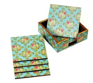 Wood Coasters with Dyed Bone Inlay Custom Wood Coaster Set with Handmade Bone and Brass Inlay Made in India - Product Image 3