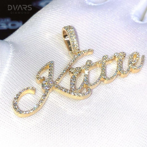 Pendentif personnalisé avec initiale pour homme, bijoux hip-hop, argent sterling 925, moissanite, luxe, plaqué rhodium/or - Product Image 1