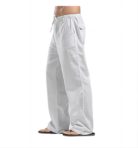 2025 nouveaux hommes coton lin pantalon été couleur unie respirant lin pantalon mâle décontracté taille élastique Fitness pantalon - Product Image 3