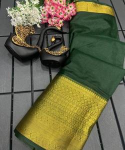 Saree en soie Banarasi noir avec broderie indienne pour femme - Product Image 3