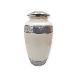 Urna Moderna Rústica de Metal Marrón Moteado con Banda Plateada para Cenizas Conmemorativas - Product Image 2