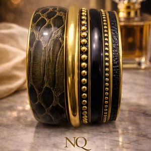 Juego de Brazaletes de Lujo Hechos a Mano – Pulseras Apilables de Resina de Mármol Negro y Tono Dorado para Mujer, Joyería al por Mayor - Product Image 1