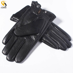 Guantes de Montar a Caballo de Cuero Genuino con Pantalla Táctil para Invierno, Forro de Lana de Oveja Real Negra, Cálidos para Uso Diario con Logotipo Personalizado - Product Image 4