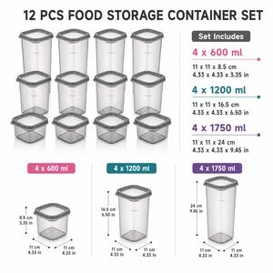 Plastic Eco-Friendly Dishwasher Safe Square Food <b>Storage</b> <b>Container</b> Set 12 Pcs <b>for</b> <b>Kitchen</b> Pantry Refrigerator and Retail Supply - Product Image 2