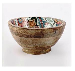 Cuenco de madera para servir con cuchara Estampado floral blanco Plato de ensaladera más vendido Tamaño personalizado Hecho EN LA India - Product Image 6