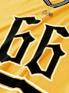 Amarillo de gran tamaño gráfico Hip Hop Jersey camisa Streetwear cuello en V malla Varsity Top sublimación personalizada hombres camisetas deportivas Jersey - Product Image 3